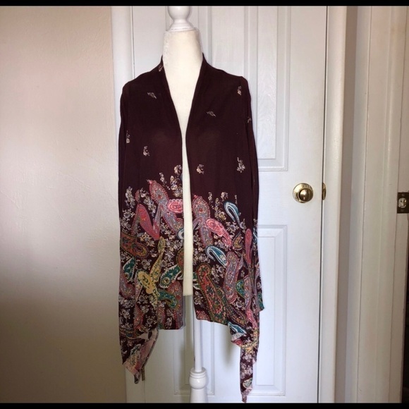 Anthropologie SPARROW Burgundy Open Handkerchief Sweater Sz S - Picture 2 of 9